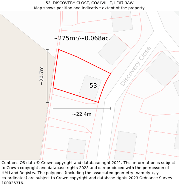 53, DISCOVERY CLOSE, COALVILLE, LE67 3AW: Plot and title map