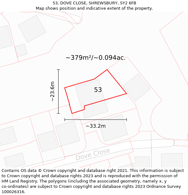 53, DOVE CLOSE, SHREWSBURY, SY2 6FB: Plot and title map