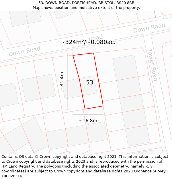 53, DOWN ROAD, PORTISHEAD, BRISTOL, BS20 8RB: Plot and title map