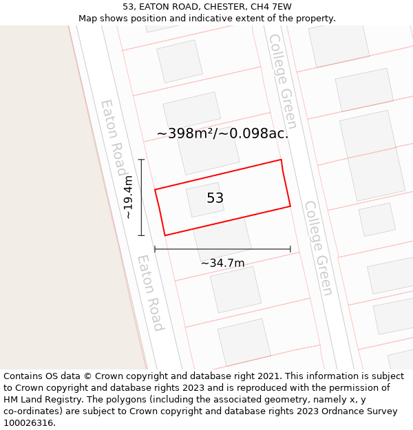 53, EATON ROAD, CHESTER, CH4 7EW: Plot and title map