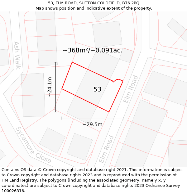 53, ELM ROAD, SUTTON COLDFIELD, B76 2PQ: Plot and title map