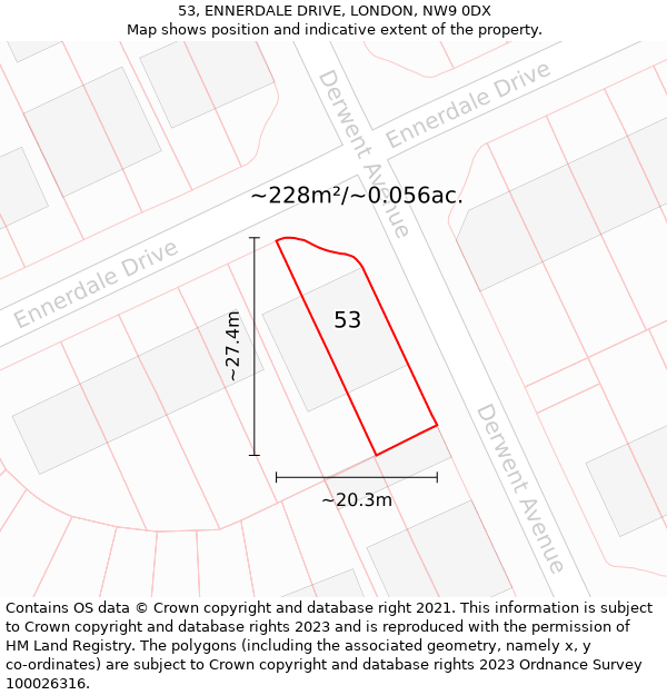53, ENNERDALE DRIVE, LONDON, NW9 0DX: Plot and title map