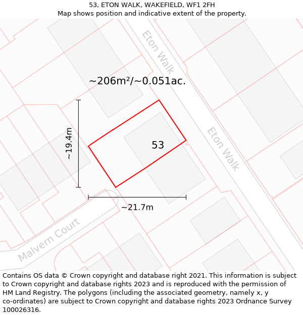 53, ETON WALK, WAKEFIELD, WF1 2FH: Plot and title map