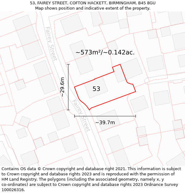 53, FAIREY STREET, COFTON HACKETT, BIRMINGHAM, B45 8GU: Plot and title map