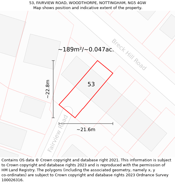 53, FAIRVIEW ROAD, WOODTHORPE, NOTTINGHAM, NG5 4GW: Plot and title map