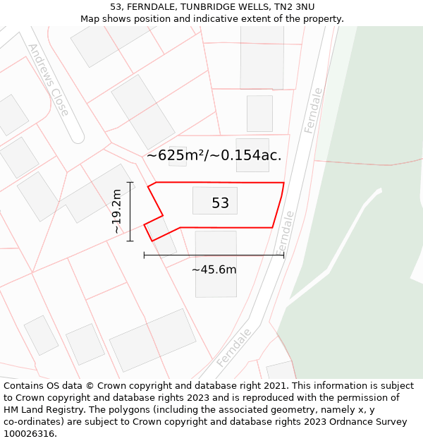 53, FERNDALE, TUNBRIDGE WELLS, TN2 3NU: Plot and title map