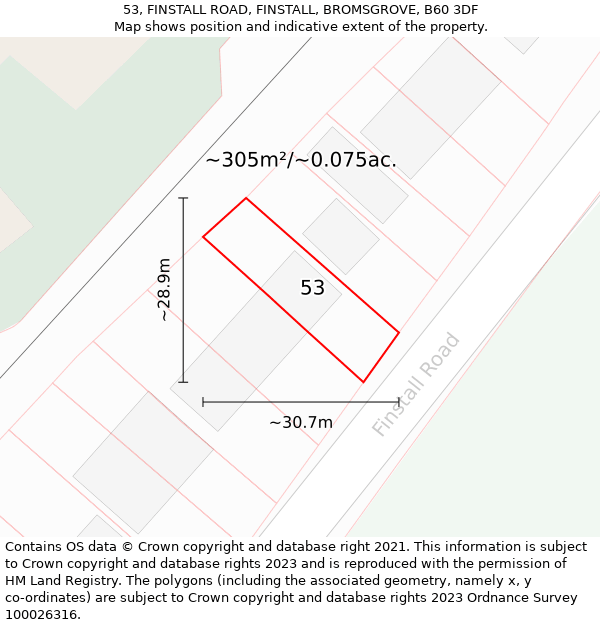 53, FINSTALL ROAD, FINSTALL, BROMSGROVE, B60 3DF: Plot and title map