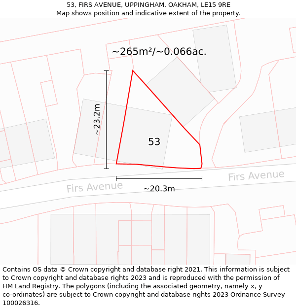 53, FIRS AVENUE, UPPINGHAM, OAKHAM, LE15 9RE: Plot and title map