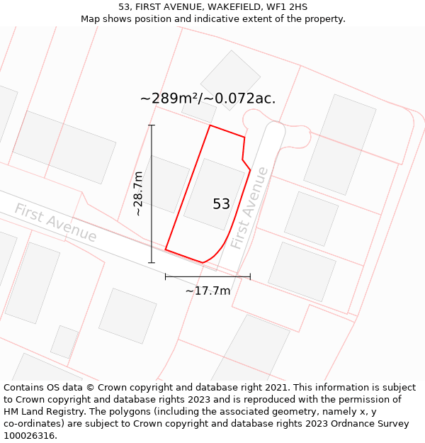 53, FIRST AVENUE, WAKEFIELD, WF1 2HS: Plot and title map