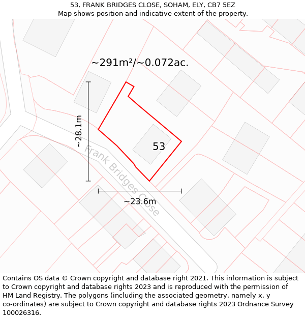 53, FRANK BRIDGES CLOSE, SOHAM, ELY, CB7 5EZ: Plot and title map