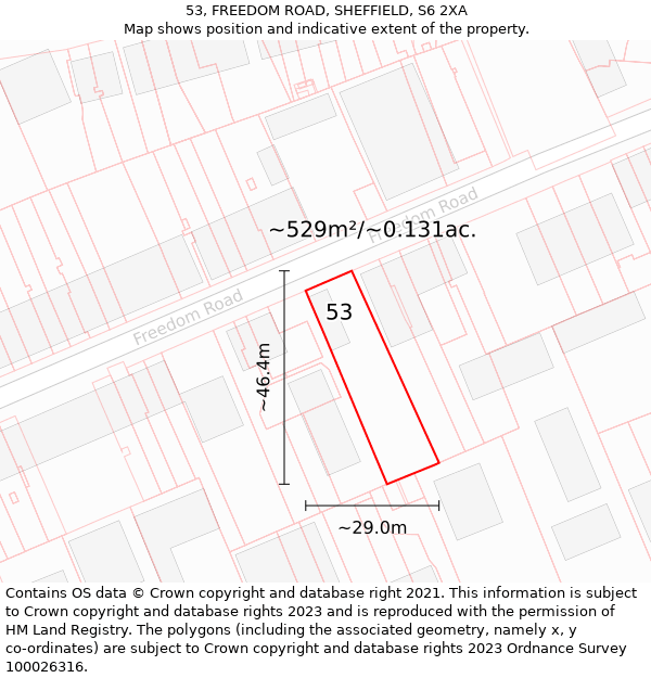 53, FREEDOM ROAD, SHEFFIELD, S6 2XA: Plot and title map