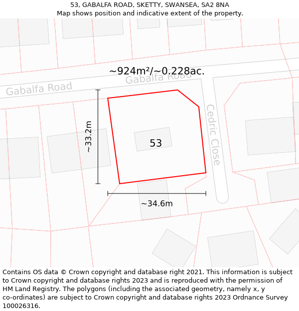 53, GABALFA ROAD, SKETTY, SWANSEA, SA2 8NA: Plot and title map