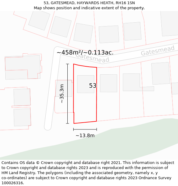 53, GATESMEAD, HAYWARDS HEATH, RH16 1SN: Plot and title map