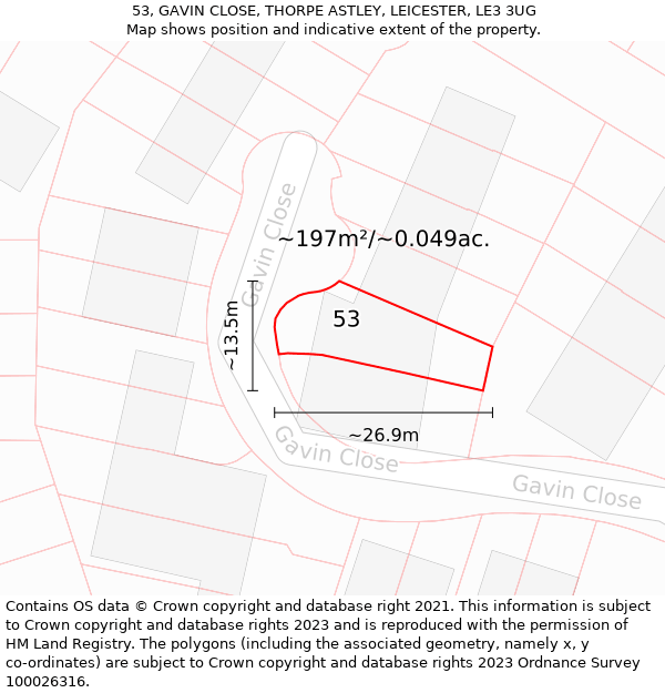 53, GAVIN CLOSE, THORPE ASTLEY, LEICESTER, LE3 3UG: Plot and title map