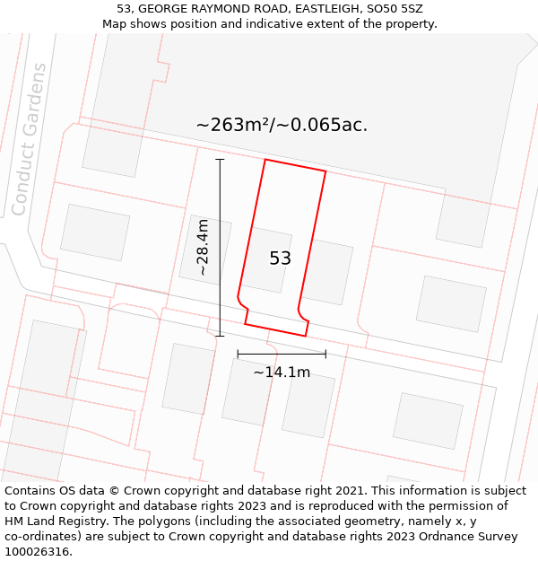 53, GEORGE RAYMOND ROAD, EASTLEIGH, SO50 5SZ: Plot and title map