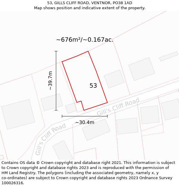 53, GILLS CLIFF ROAD, VENTNOR, PO38 1AD: Plot and title map