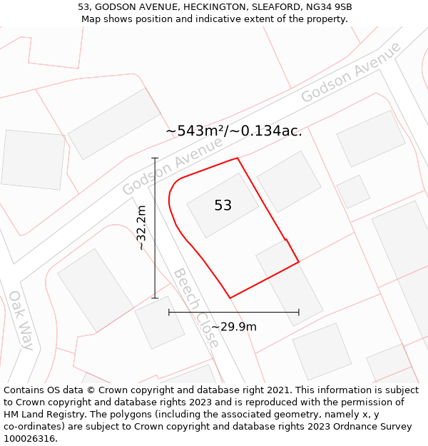 53, GODSON AVENUE, HECKINGTON, SLEAFORD, NG34 9SB: Plot and title map