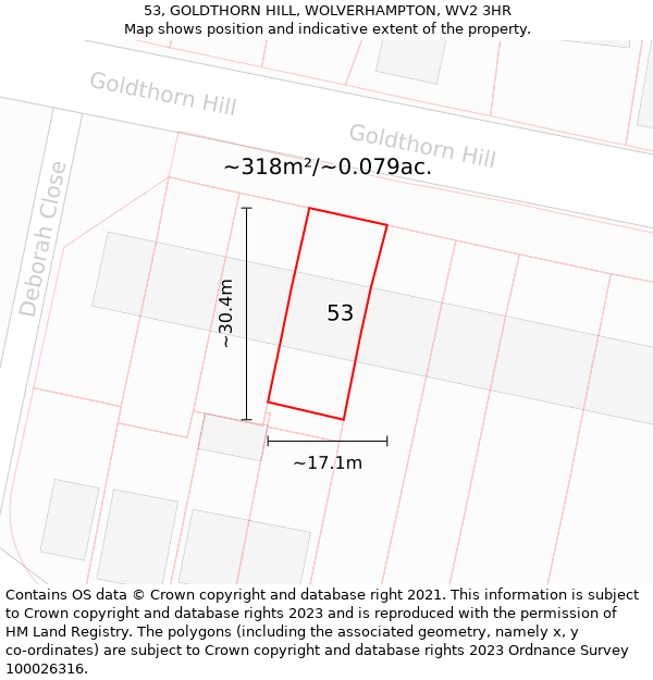 53, GOLDTHORN HILL, WOLVERHAMPTON, WV2 3HR: Plot and title map