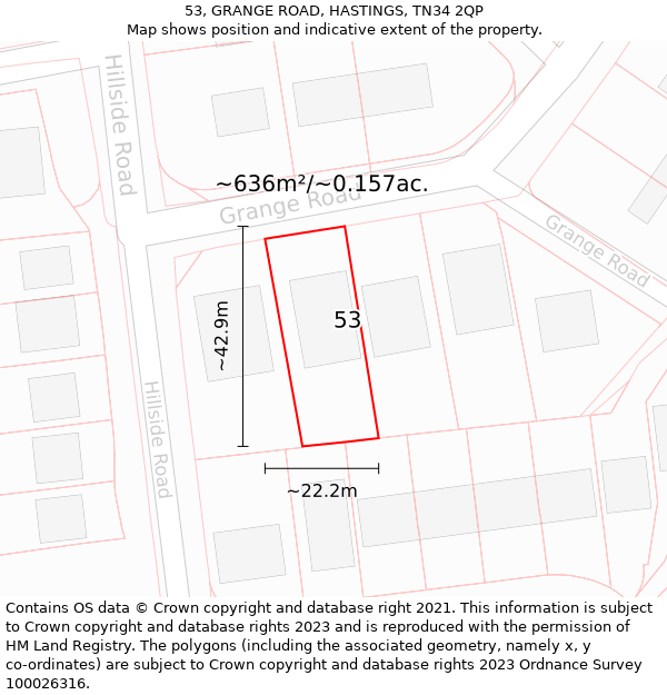 53, GRANGE ROAD, HASTINGS, TN34 2QP: Plot and title map