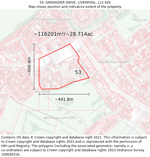 53, GRENADIER DRIVE, LIVERPOOL, L12 4ZE: Plot and title map