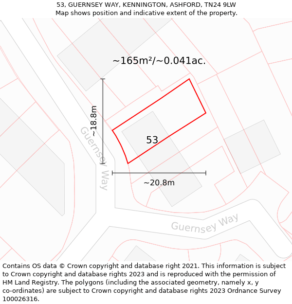 53, GUERNSEY WAY, KENNINGTON, ASHFORD, TN24 9LW: Plot and title map