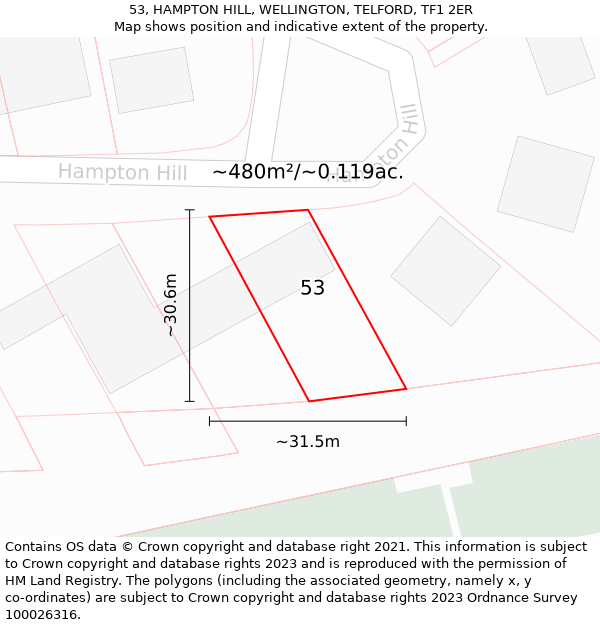 53, HAMPTON HILL, WELLINGTON, TELFORD, TF1 2ER: Plot and title map