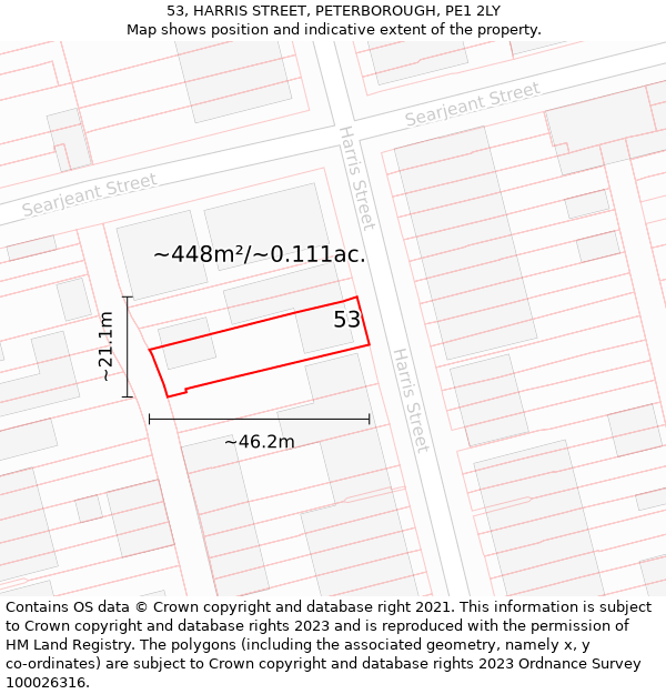 53, HARRIS STREET, PETERBOROUGH, PE1 2LY: Plot and title map