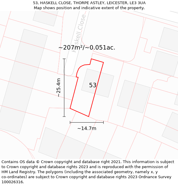 53, HASKELL CLOSE, THORPE ASTLEY, LEICESTER, LE3 3UA: Plot and title map