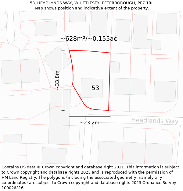 53, HEADLANDS WAY, WHITTLESEY, PETERBOROUGH, PE7 1RL: Plot and title map
