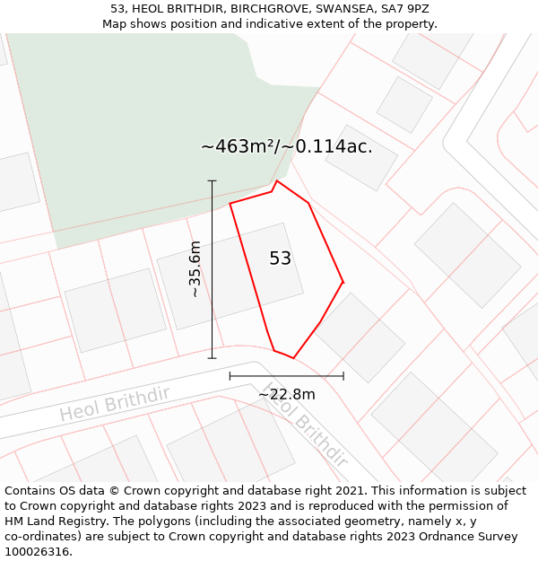 53, HEOL BRITHDIR, BIRCHGROVE, SWANSEA, SA7 9PZ: Plot and title map