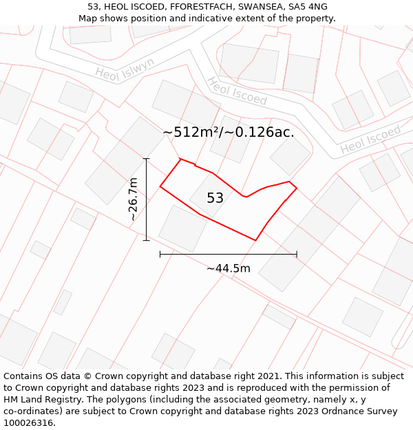 53, HEOL ISCOED, FFORESTFACH, SWANSEA, SA5 4NG: Plot and title map