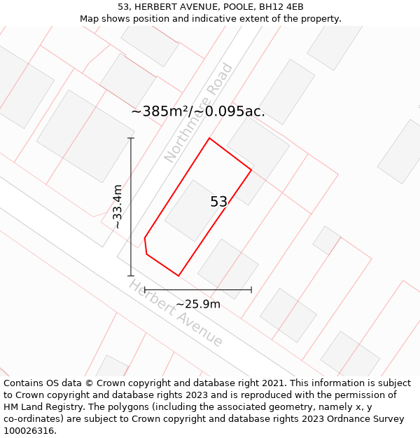 53, HERBERT AVENUE, POOLE, BH12 4EB: Plot and title map