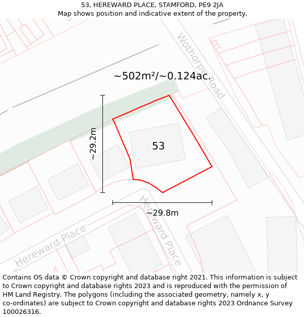 53, HEREWARD PLACE, STAMFORD, PE9 2JA: Plot and title map