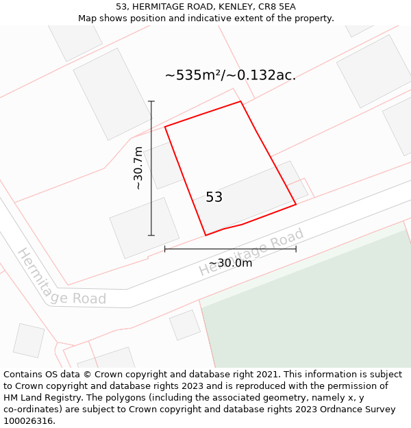 53, HERMITAGE ROAD, KENLEY, CR8 5EA: Plot and title map
