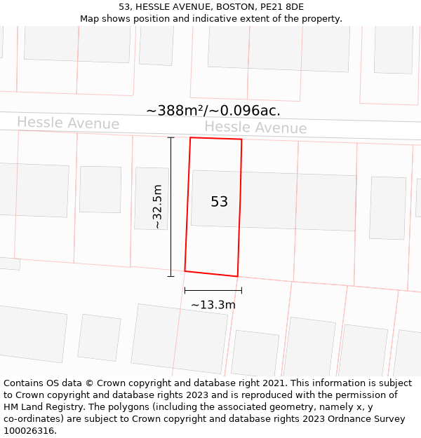 53, HESSLE AVENUE, BOSTON, PE21 8DE: Plot and title map