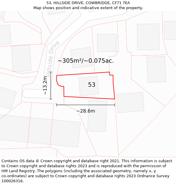 53, HILLSIDE DRIVE, COWBRIDGE, CF71 7EA: Plot and title map