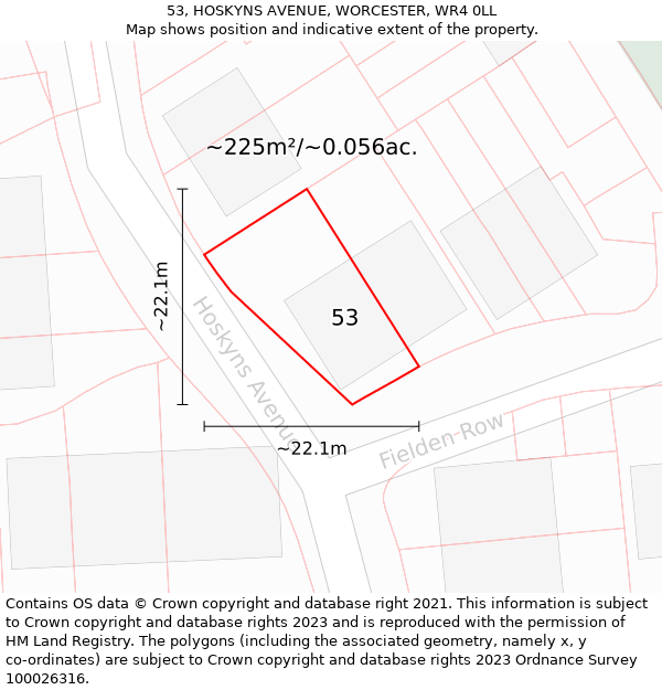 53, HOSKYNS AVENUE, WORCESTER, WR4 0LL: Plot and title map