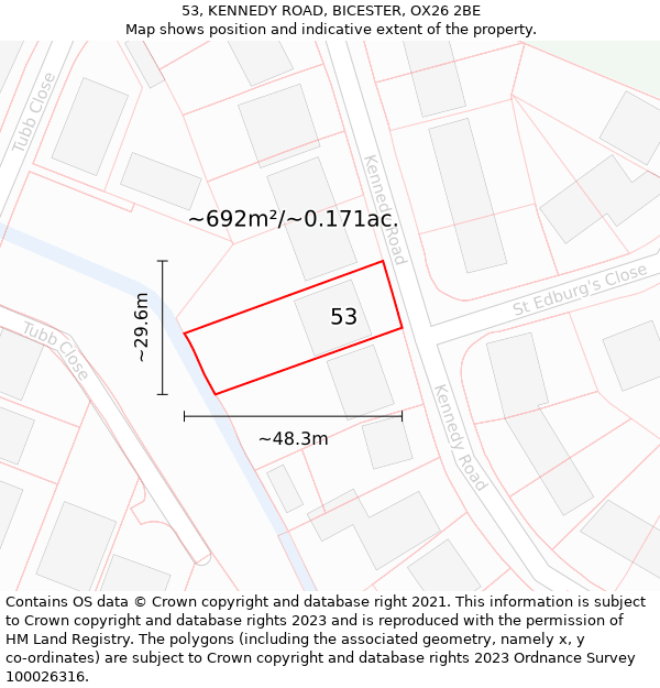 53, KENNEDY ROAD, BICESTER, OX26 2BE: Plot and title map