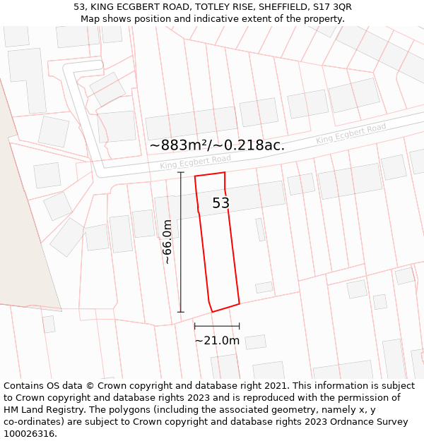 53, KING ECGBERT ROAD, TOTLEY RISE, SHEFFIELD, S17 3QR: Plot and title map