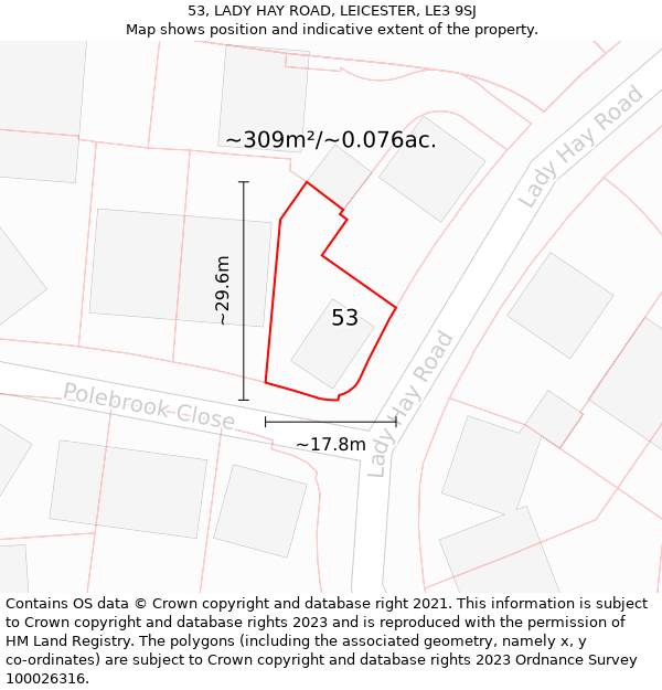 53, LADY HAY ROAD, LEICESTER, LE3 9SJ: Plot and title map