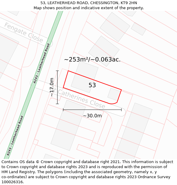 53, LEATHERHEAD ROAD, CHESSINGTON, KT9 2HN: Plot and title map