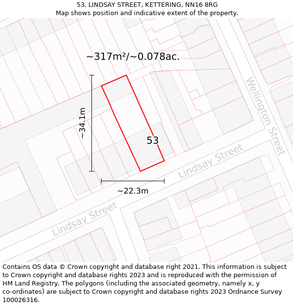 53, LINDSAY STREET, KETTERING, NN16 8RG: Plot and title map
