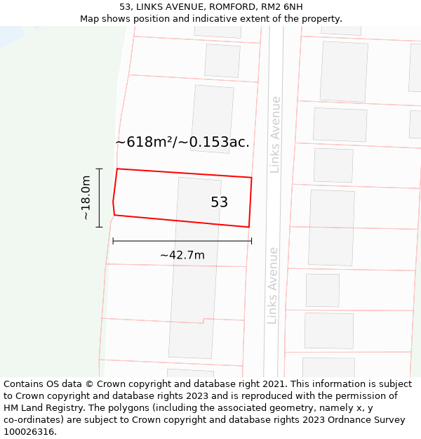 53, LINKS AVENUE, ROMFORD, RM2 6NH: Plot and title map