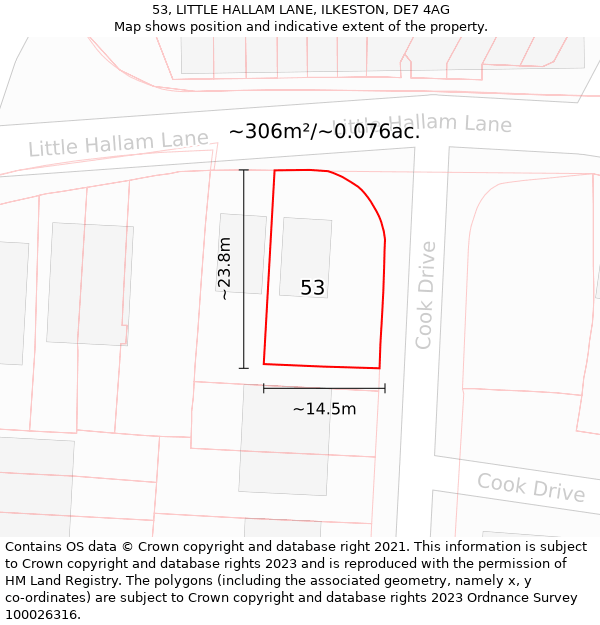 53, LITTLE HALLAM LANE, ILKESTON, DE7 4AG: Plot and title map