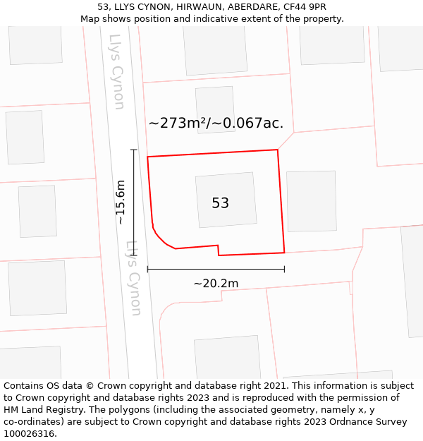 53, LLYS CYNON, HIRWAUN, ABERDARE, CF44 9PR: Plot and title map