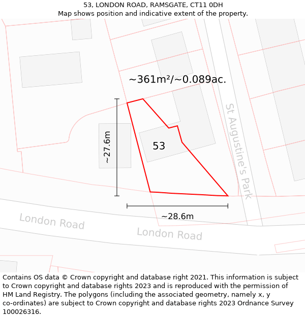 53, LONDON ROAD, RAMSGATE, CT11 0DH: Plot and title map