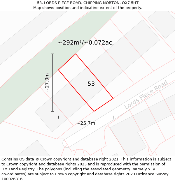 53, LORDS PIECE ROAD, CHIPPING NORTON, OX7 5HT: Plot and title map