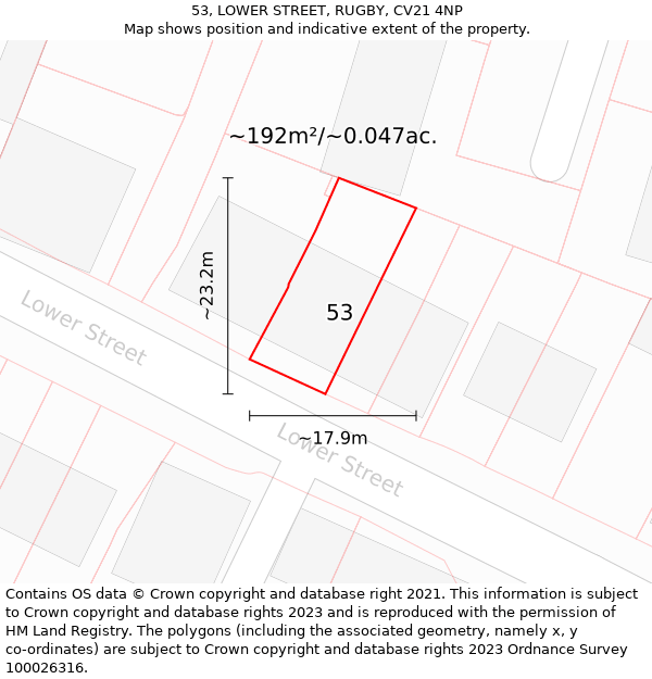 53, LOWER STREET, RUGBY, CV21 4NP: Plot and title map