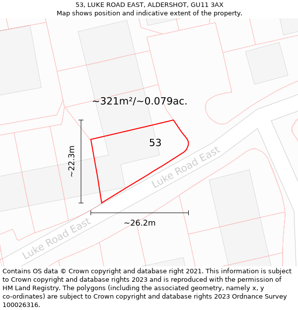 53, LUKE ROAD EAST, ALDERSHOT, GU11 3AX: Plot and title map