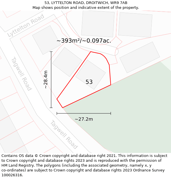 53, LYTTELTON ROAD, DROITWICH, WR9 7AB: Plot and title map